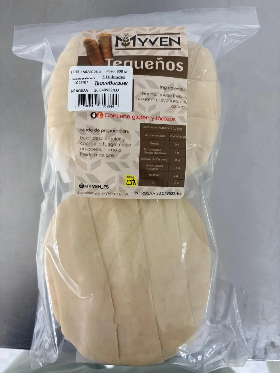 Pack de Tequeburguer de Myven: panes redondos de masa de tequeño que sustituyen al bollo de hamburguesa